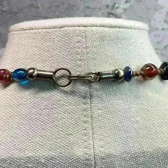 Vintage Brass Colored Necklace with Multi Colored Glass Beads - Picture 3 of 3